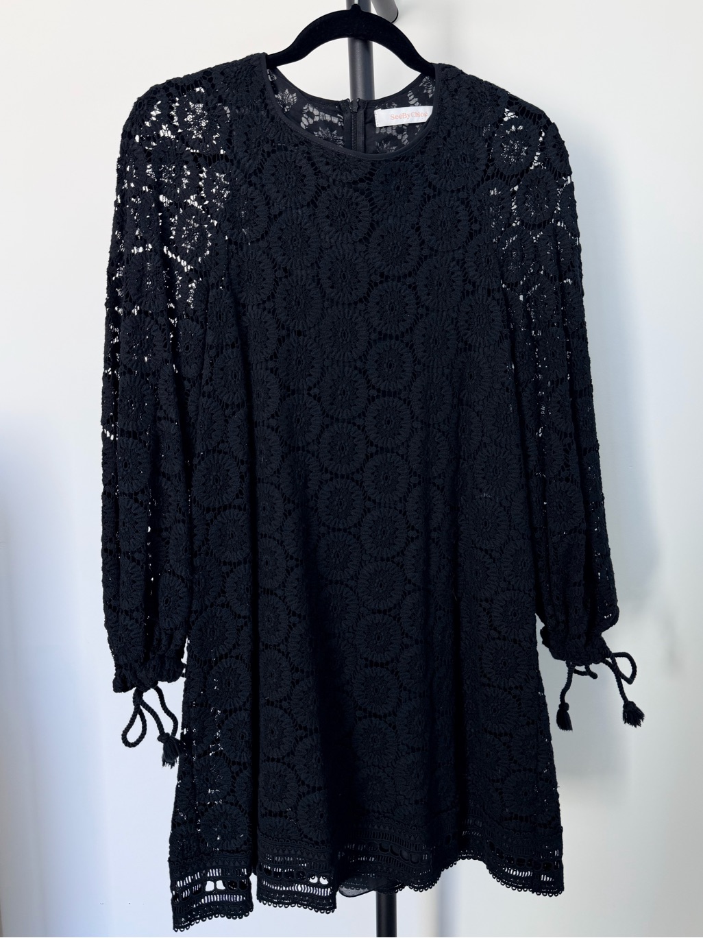 See By Chlo Black Crochet Long Sleeve Dress